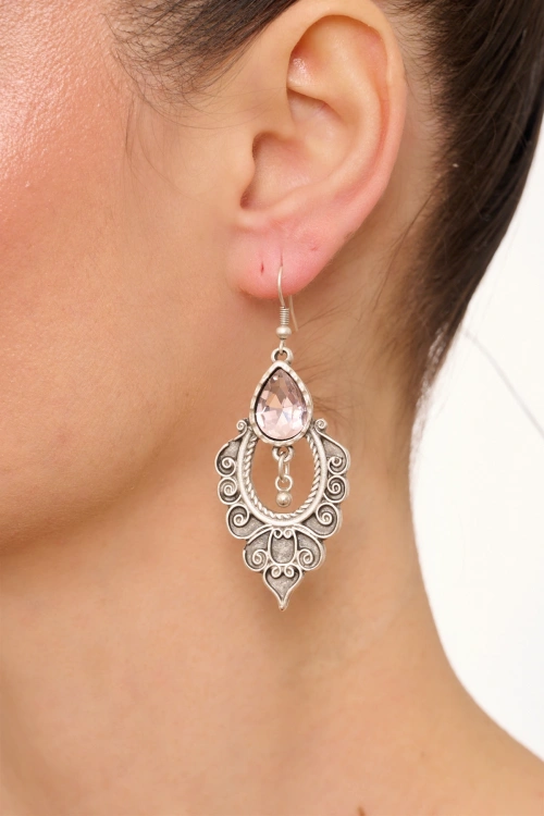 Kiraz Pink Crystal Stoned Silver Plated Earring