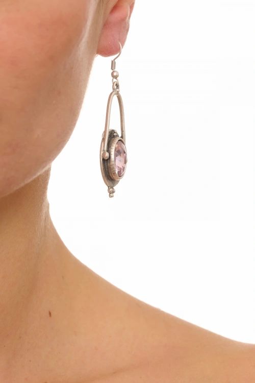 Kiraz Pink Crystal Stoned Silver Plated Earring