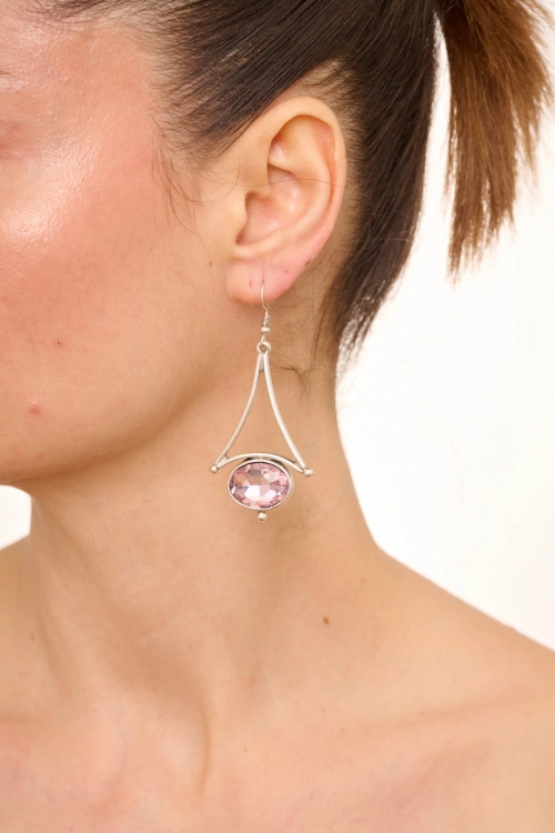 Kiraz Pink Crystal Stoned Silver Plated Earring