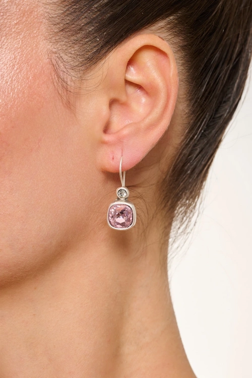 Kiraz Pink Crystal Stoned Silver Plated Earring