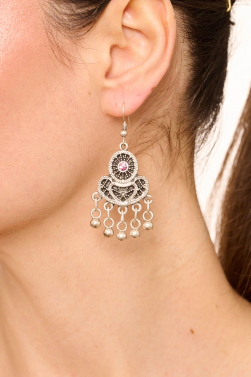 Kiraz Pink Crystal Stoned Silver Plated Earring
