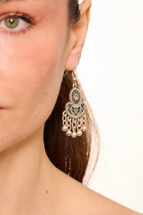 Kiraz Pink Crystal Stoned Silver Plated Earring