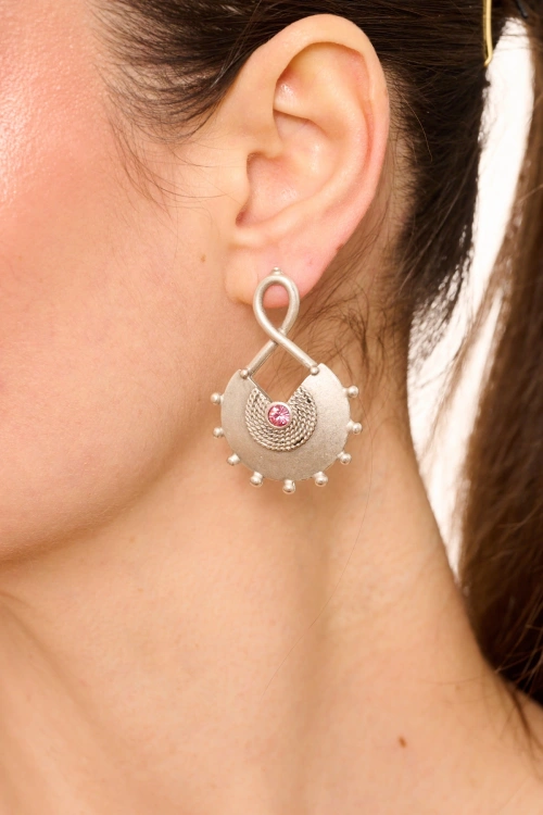 Kiraz Pink Crystal Stoned Silver Plated Earring