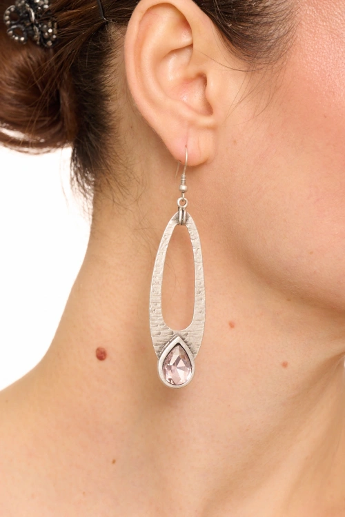 Kiraz Pink Crystal Stoned Silver Plated Earring