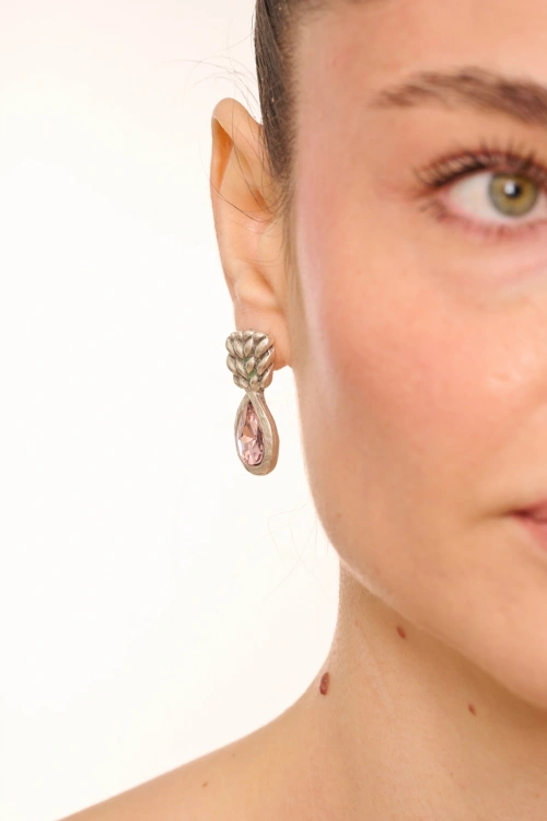 Kiraz Pink Crystal Stoned Silver Plated Earring