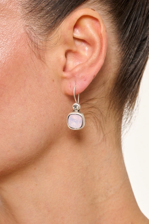 Kiraz Pink Crystal Stoned Silver Plated Earring