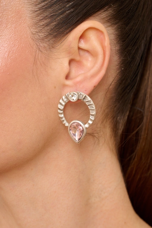 Kiraz Pink Crystal Stoned Silver Plated Earring