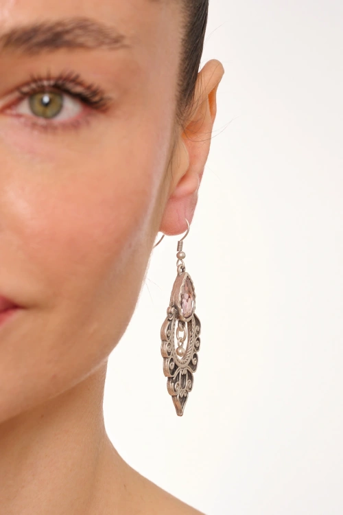 Kiraz Pink Crystal Stoned Silver Plated Earring