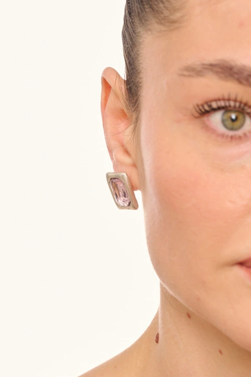 Kiraz Pink Crystal Stoned Silver Plated Earring