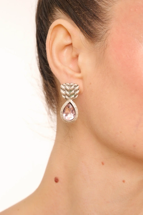Kiraz Pink Crystal Stoned Silver Plated Earring