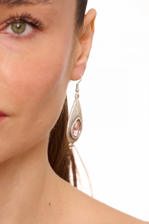 Kiraz Pink Crystal Stoned Silver Plated Earring