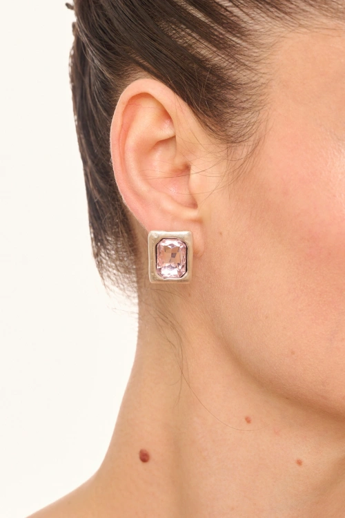 Kiraz Pink Crystal Stoned Silver Plated Earring