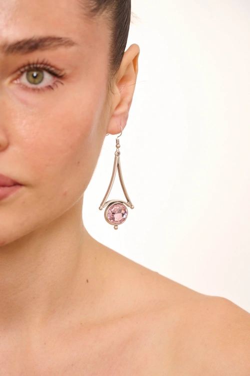 Kiraz Pink Crystal Stoned Silver Plated Earring