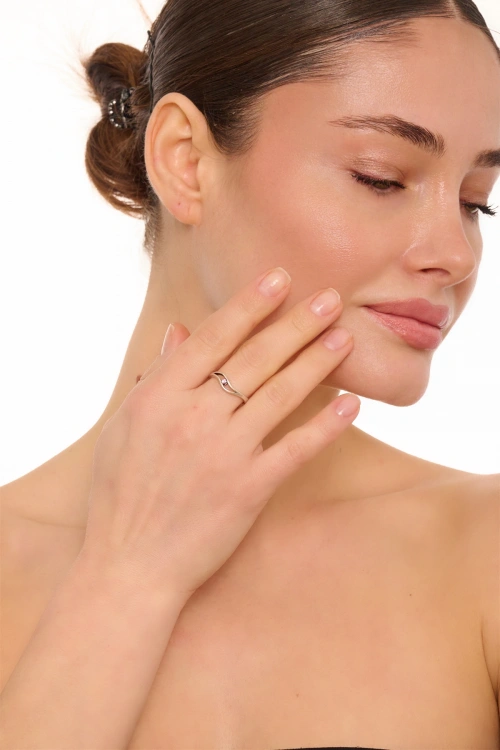 Kiraz Pink Crystal Stoned Silver Plated Ring