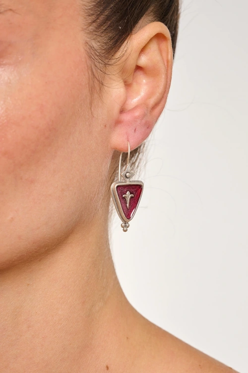 Kiraz Pink Enameled Silver Plated Earring