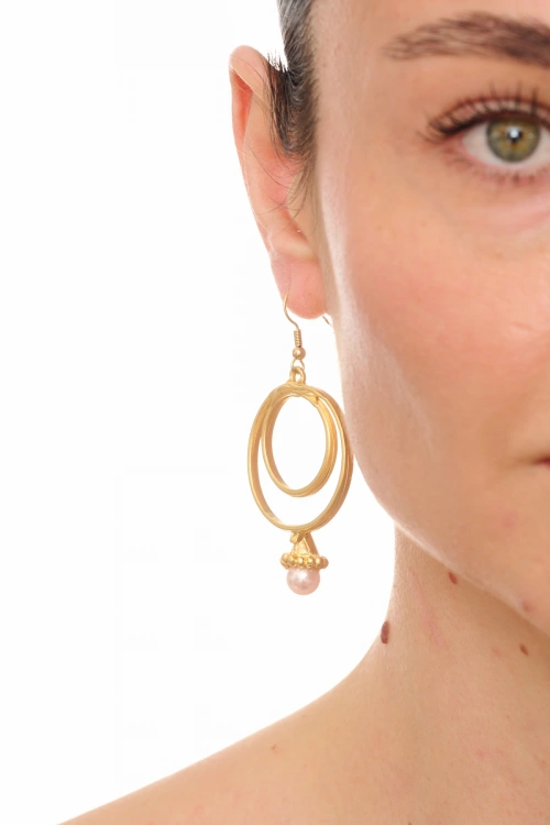 Kiraz Pink Pearl Stoned Gold Plated Earring