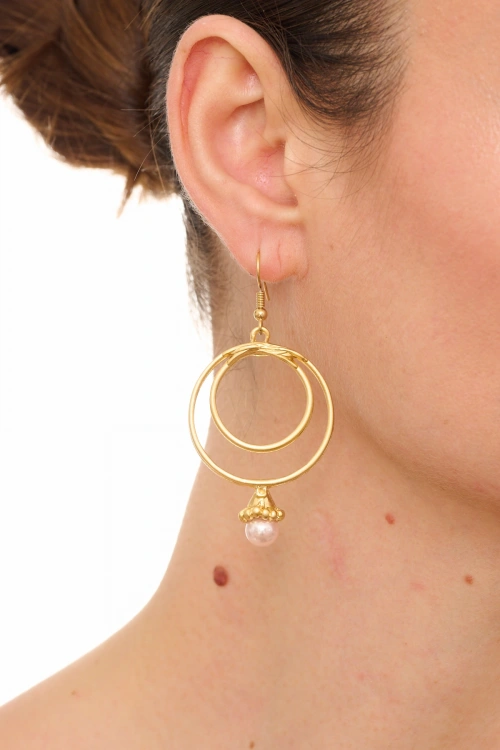 Kiraz Pink Pearl Stoned Gold Plated Earring