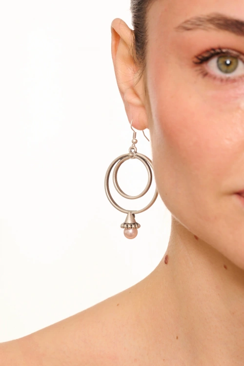 Kiraz Pink Pearl Stoned Silver Plated Earring