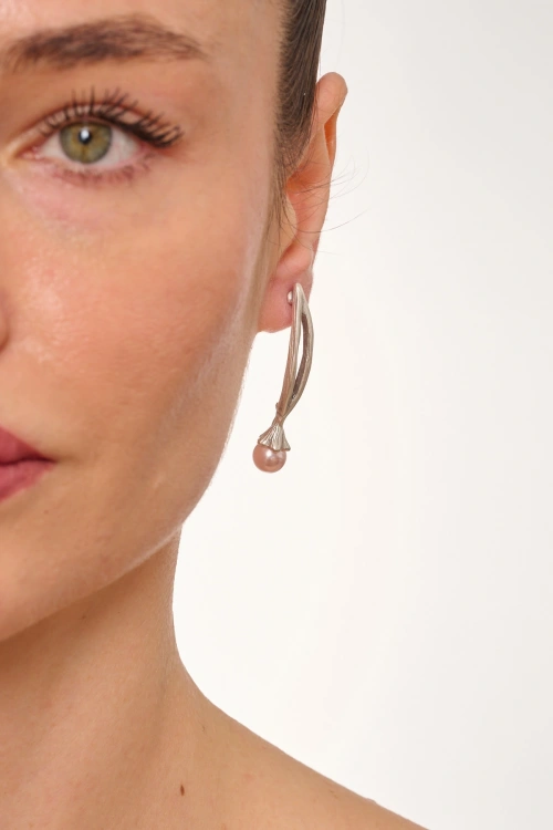 Kiraz Pink Pearl Stoned Silver Plated Earring