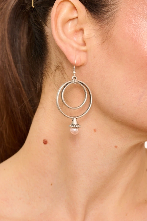 Kiraz Pink Pearl Stoned Silver Plated Earring