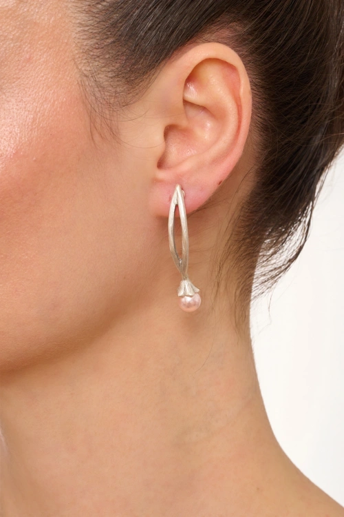 Kiraz Pink Pearl Stoned Silver Plated Earring