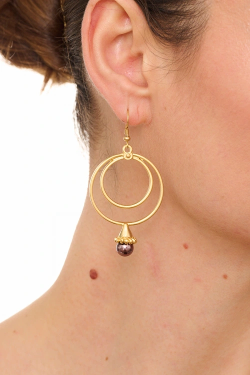 Kiraz Plum Pearl Stoned Gold Plated Earring