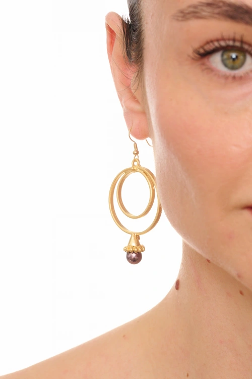 Kiraz Plum Pearl Stoned Gold Plated Earring