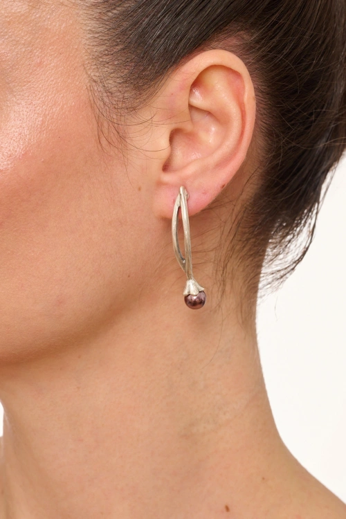 Kiraz Plum Pearl Stoned Silver Plated Earring