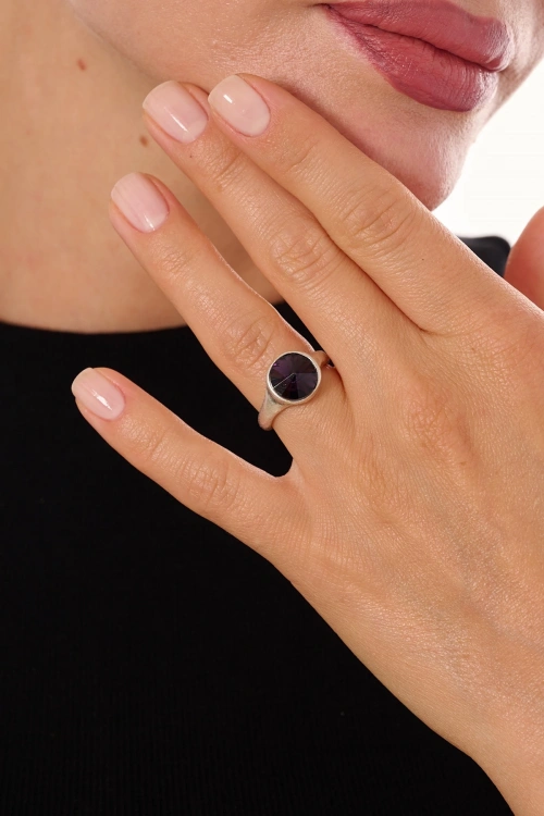 Kiraz Purple Crystal Stoned Silver Plated Ring