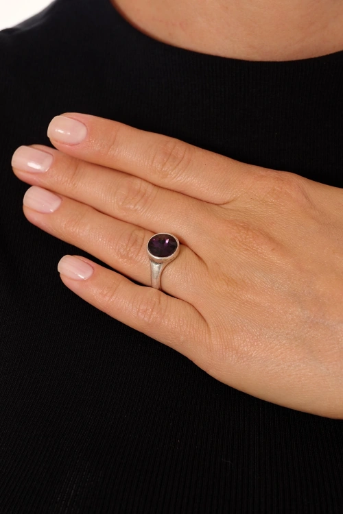 Kiraz Purple Crystal Stoned Silver Plated Ring