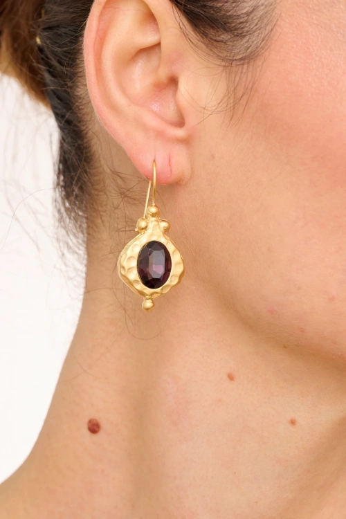 Kiraz Purple Crystal Stoned Gold Plated Earring