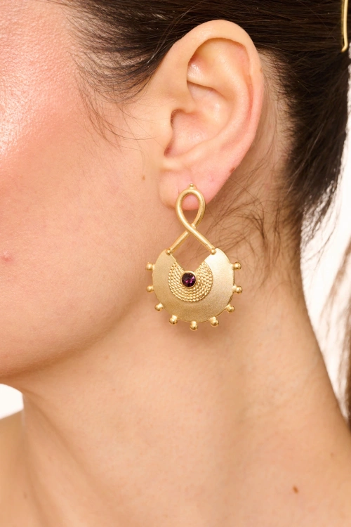 Kiraz Purple Crystal Stoned Gold Plated Earring
