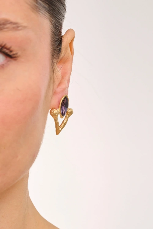 Kiraz Purple Crystal Stoned Gold Plated Earring