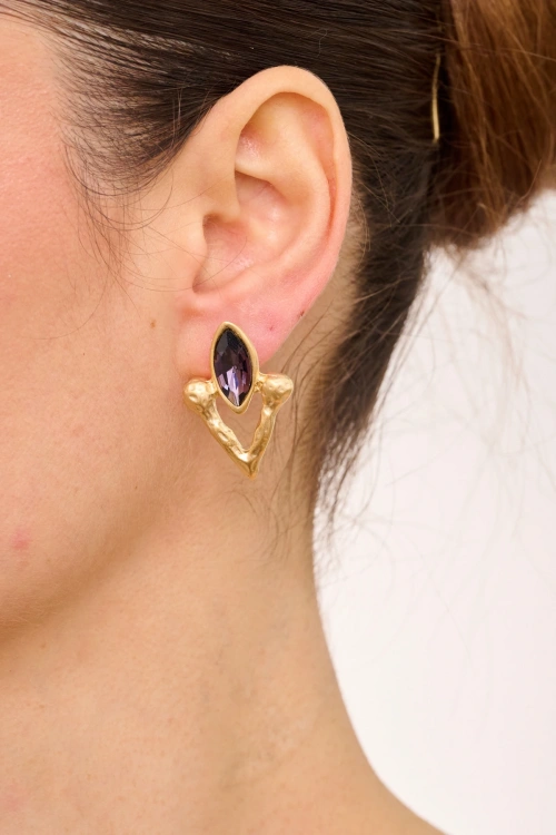 Kiraz Purple Crystal Stoned Gold Plated Earring