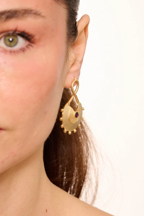 Kiraz Purple Crystal Stoned Gold Plated Earring