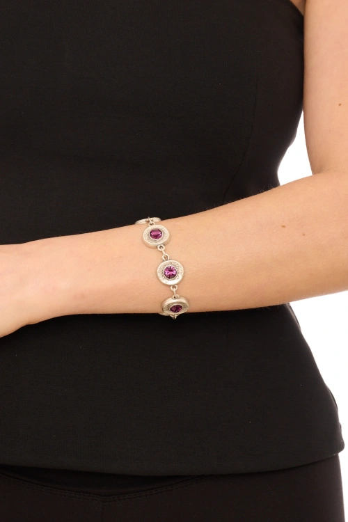 Kiraz Purple Crystal Stoned Silver Plated Bracelet