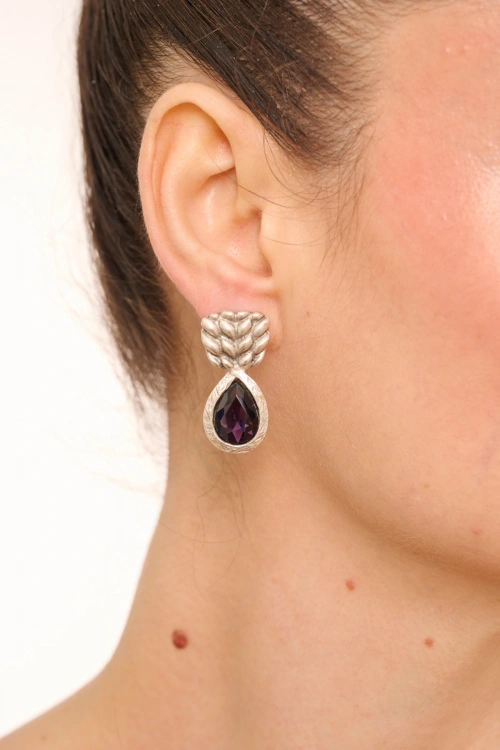 Kiraz Purple Crystal Stoned Silver Plated Earring