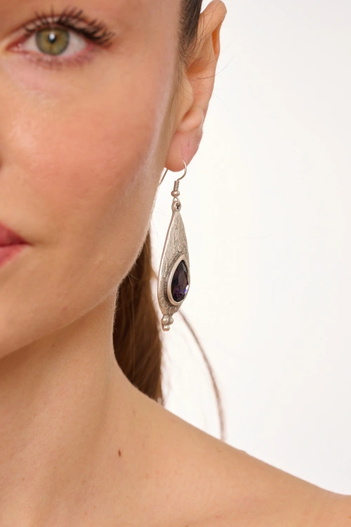 Kiraz Purple Crystal Stoned Silver Plated Earring