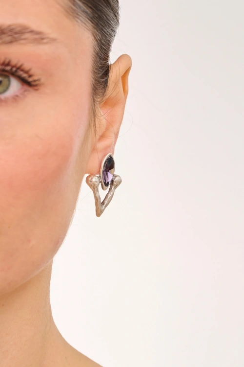 Kiraz Purple Crystal Stoned Silver Plated Earring