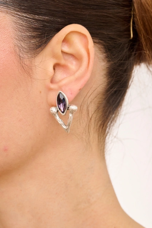 Kiraz Purple Crystal Stoned Silver Plated Earring