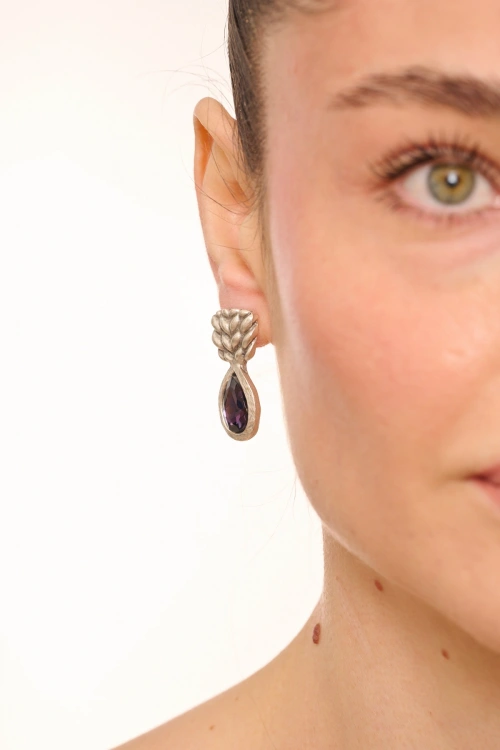 Kiraz Purple Crystal Stoned Silver Plated Earring
