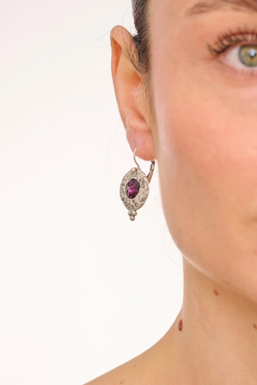 Kiraz Purple Crystal Stoned Silver Plated Earring