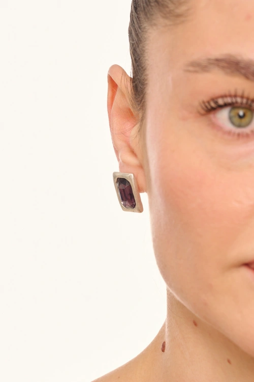 Kiraz Purple Crystal Stoned Silver Plated Earring