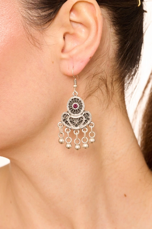 Kiraz Purple Crystal Stoned Silver Plated Earring