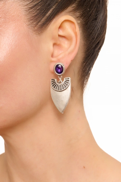Kiraz Purple Crystal Stoned Silver Plated Earring