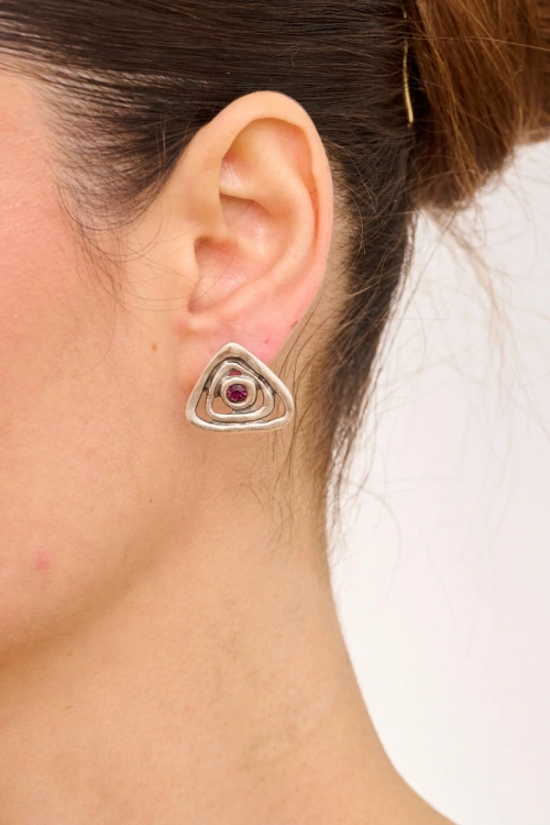 Kiraz Purple Crystal Stoned Silver Plated Earring