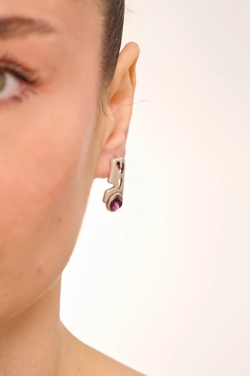 Kiraz Purple Crystal Stoned Silver Plated Earring