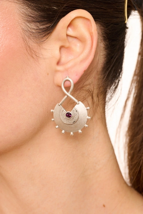 Kiraz Purple Crystal Stoned Silver Plated Earring