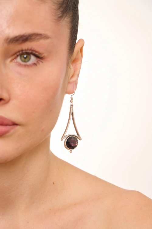 Kiraz Purple Crystal Stoned Silver Plated Earring