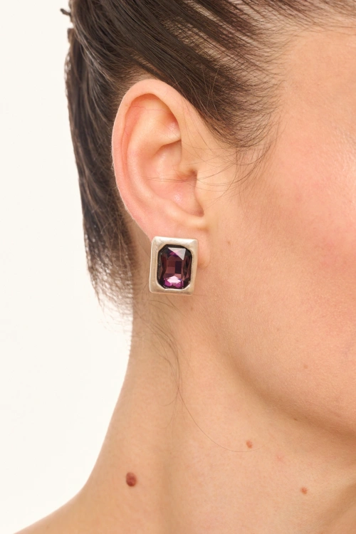 Kiraz Purple Crystal Stoned Silver Plated Earring